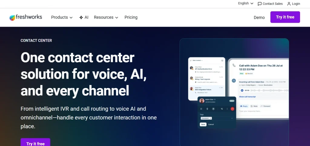 Freshcaller cloud phone system dashboard interface