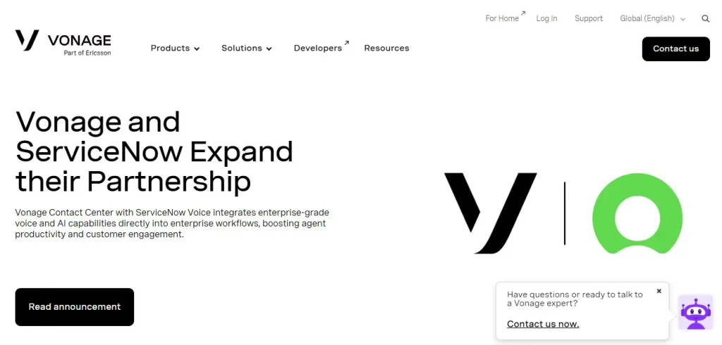 Vonage cloud communication platform interface