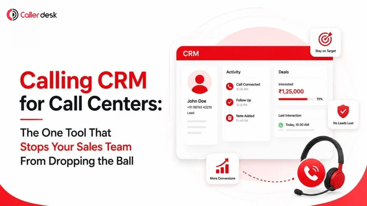 Calling CRM for call centers dashboard by Callerdesk showing lead activity, follow-ups, and deal tracking
