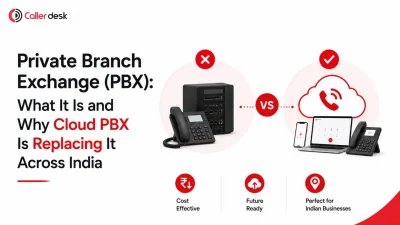 Private Branch Exchange (PBX) vs Cloud PBX comparison showing a traditional on-premise PBX phone system alongside a cloud-based phone solution. The graphic highlights why Cloud PBX is replacing PBX across India, emphasizing cost-effectiveness, future readiness, and suitability for Indian businesses.