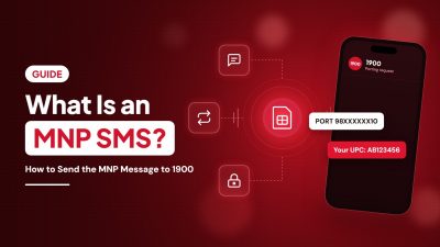 Man typing an MNP SMS on his phone, sending PORT with his mobile number to 1900 and receiving a UPC code to port his number